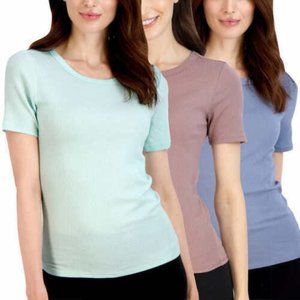 NWT Lucky Brand Women's 3 Pack Ribbed Short Sleeve T Shirt Size S $50 2D248